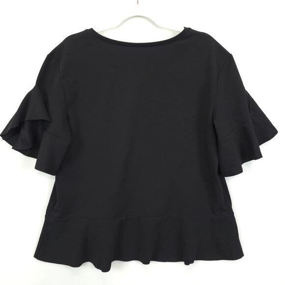 Worthington Shirt Womens Large Black Ruffle Sleeve Hem Stretch Pullover Top - Picture 3 of 10